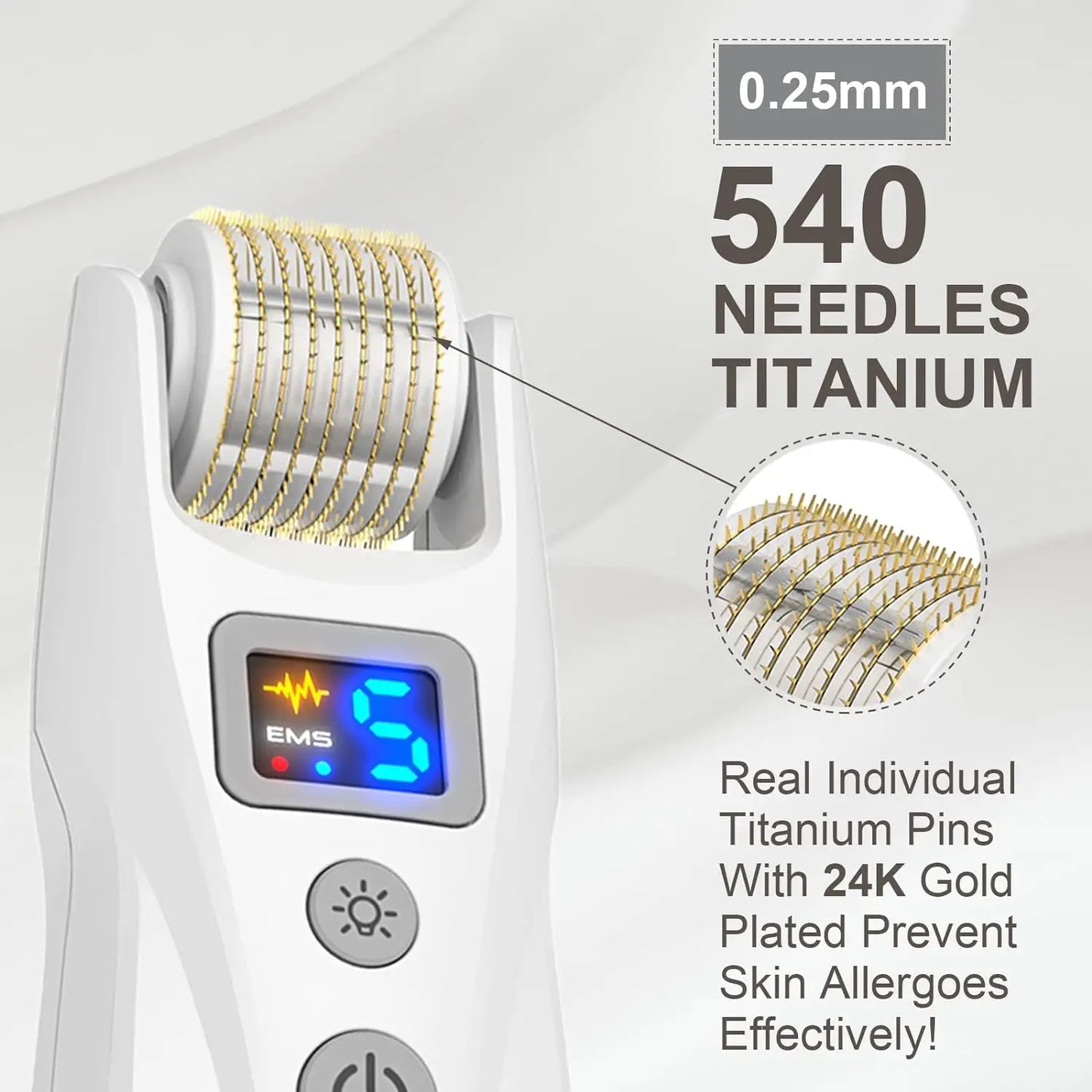 Kit professionnel de micro-aiguilles Derma Roller, EMS avec 2 lumières LED pour les rides, les cicatrices, la perte de cheveux, les soins de la peau