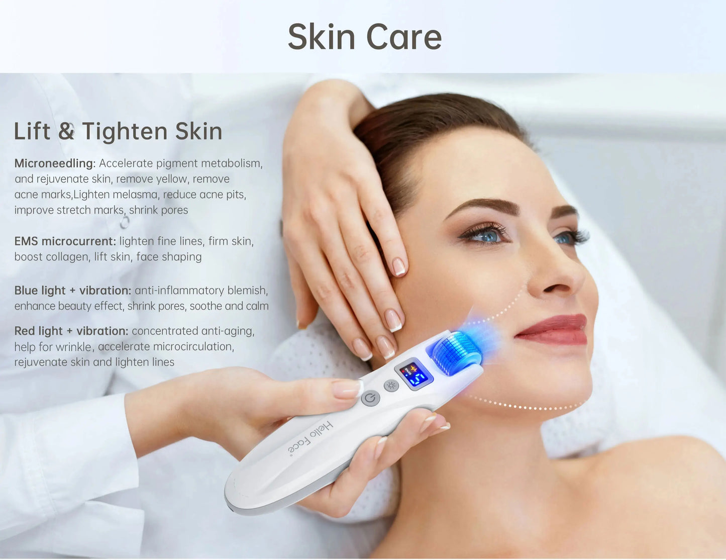 Kit professionnel de micro-aiguilles Derma Roller, EMS avec 2 lumières LED pour les rides, les cicatrices, la perte de cheveux, les soins de la peau